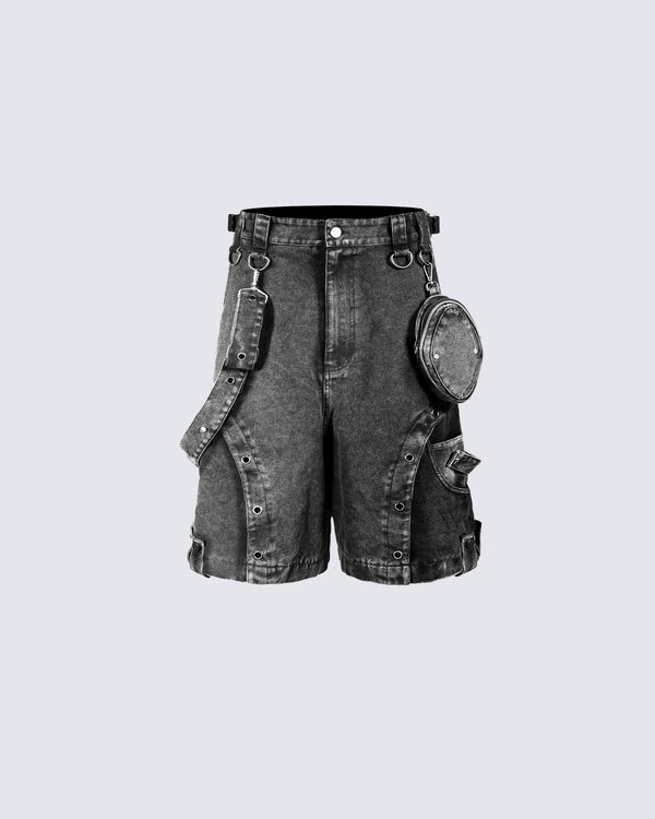 Heavy-Duty Waist Bag Strap Denim Casual Shorts