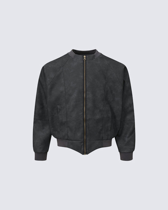 Pu Leather Jacket With Flight Sleeves