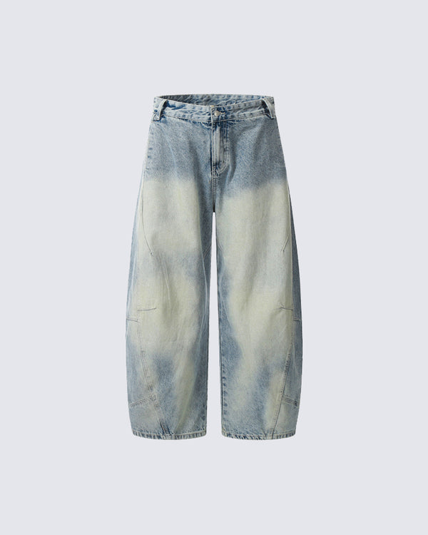 Washed Faded Curved Jeans