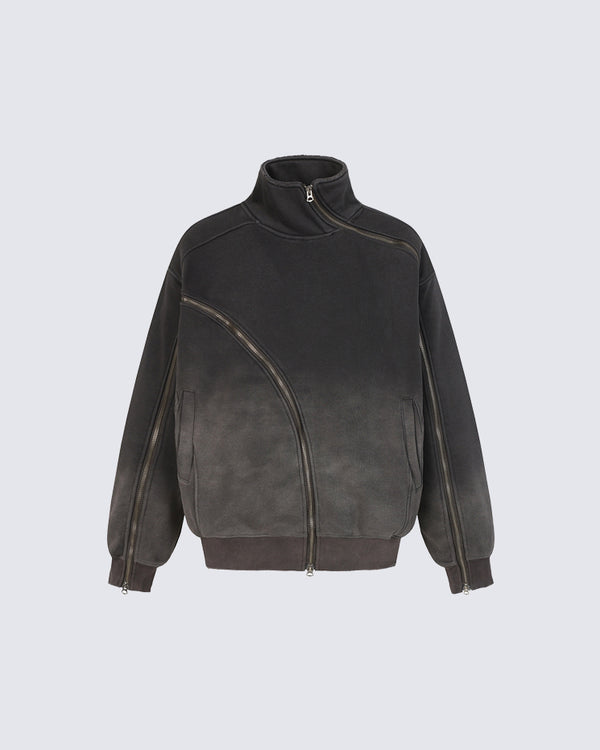 Autumn Washed Asymmetric Zipper Fleece Sweatshirt