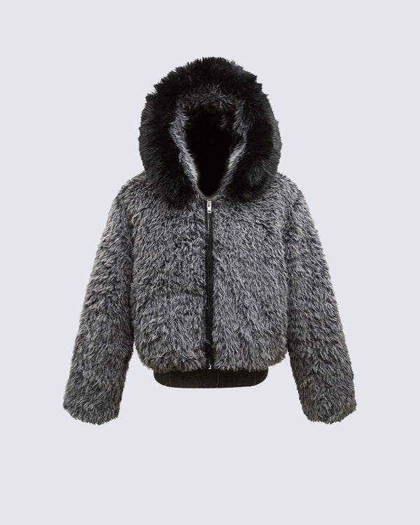 Faux Shearling Hooded Short Coat