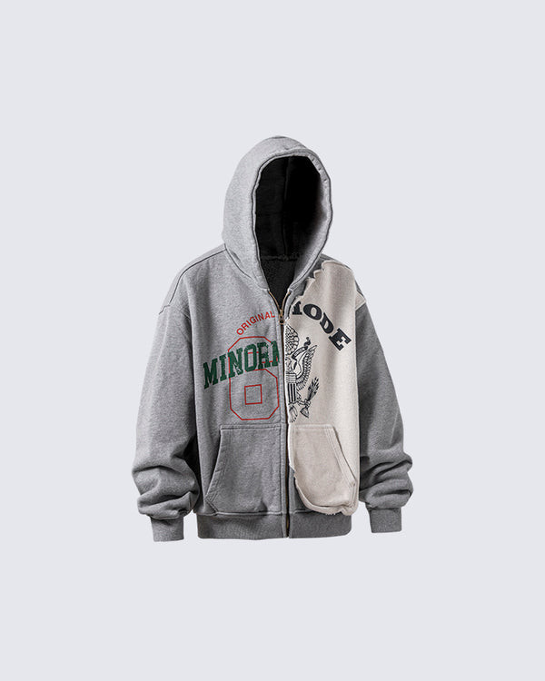 Design Contrast Patchwork Hooded Sweatshirt