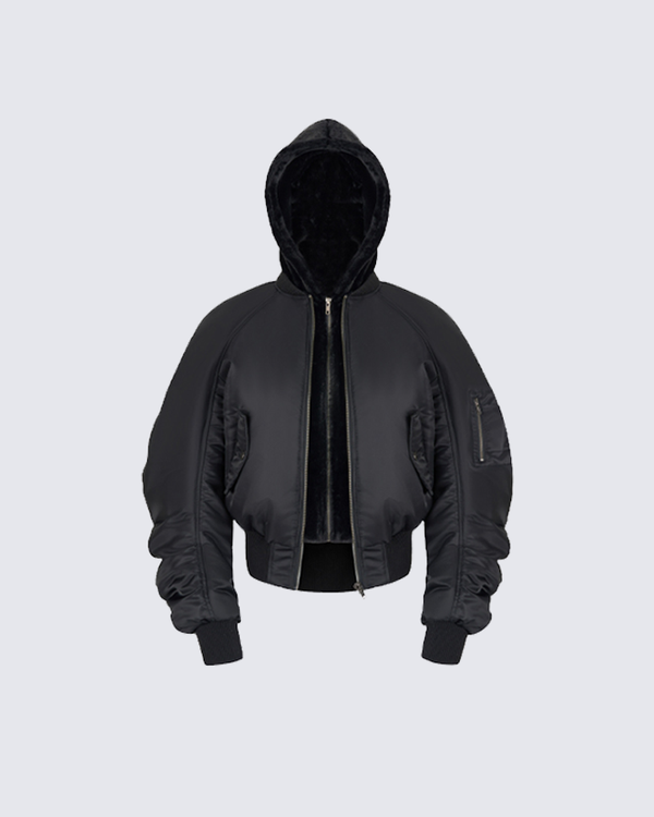 Padded Hooded Cropped Bomber Jacket
