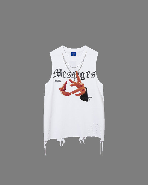 Cross Necklace Distressed Tank Top
