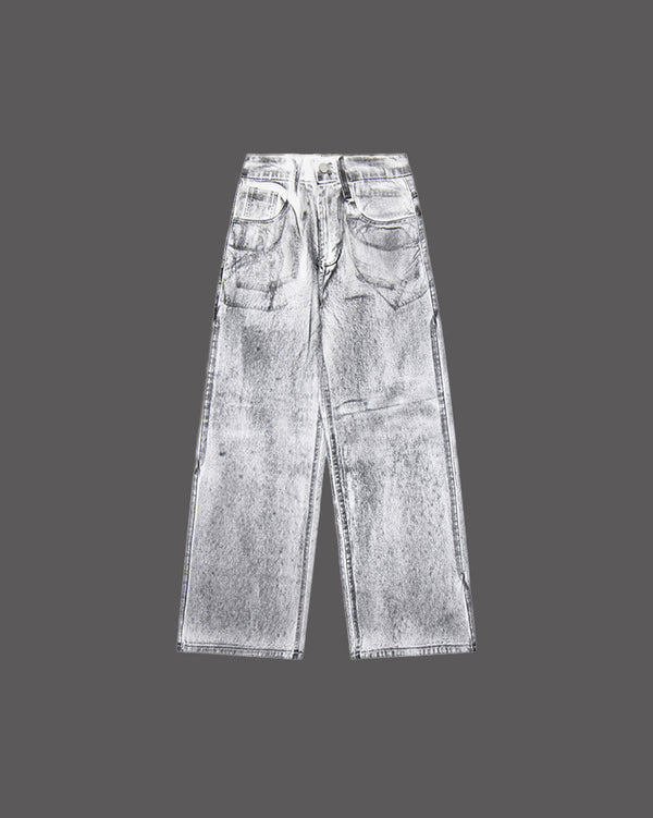 Distressed Dirty White Splatter Straight-leg Jeans