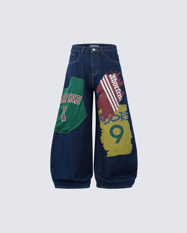 INS Style Patch Embroidery Wide-Leg Jeans