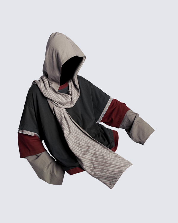 Colorblock Scarf Hoodie Sweatshirt