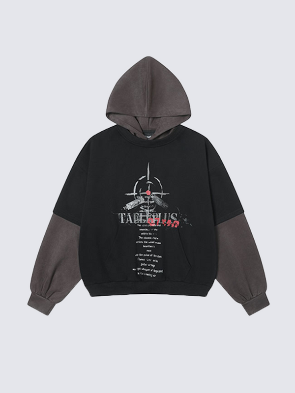 Two-Tone Gothic Graphic Pullover Hoodie