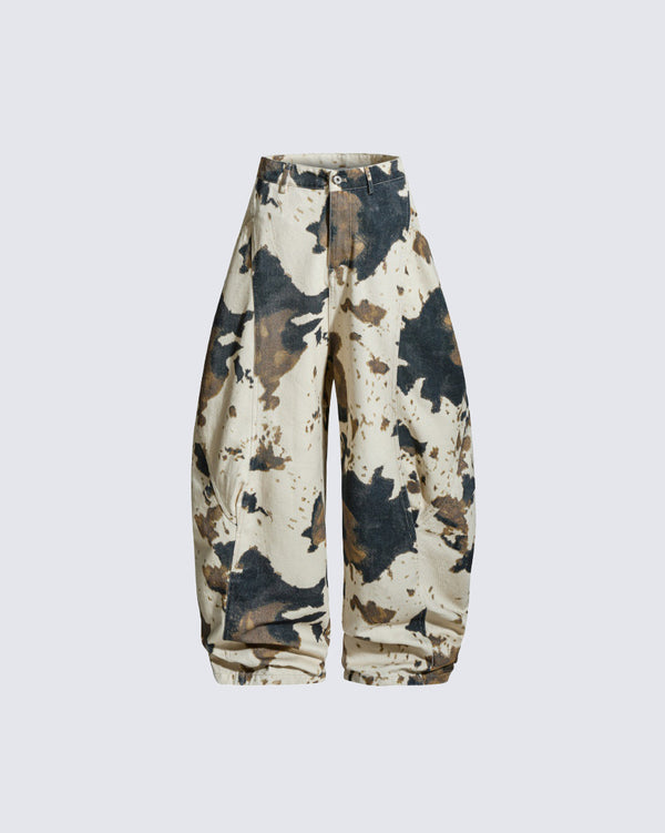 Tie-Dye Cow Camo Machete Wide-Leg Pants