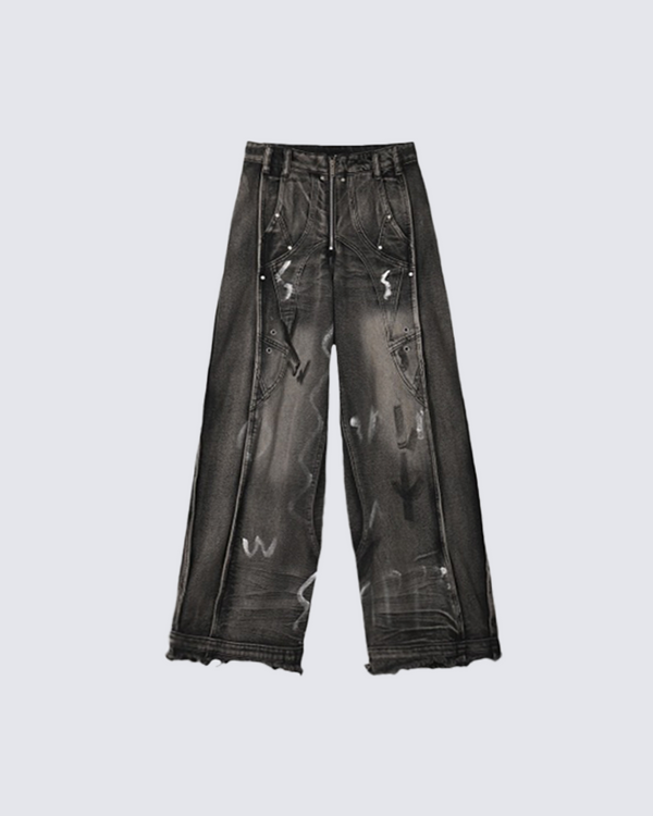 Graffiti Washed Wide-Leg Jeans – Urban Street Style