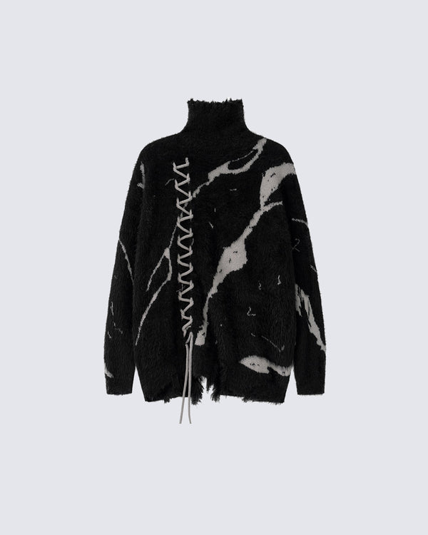 American Dark Aesthetic Distressed Turtleneck Sweater