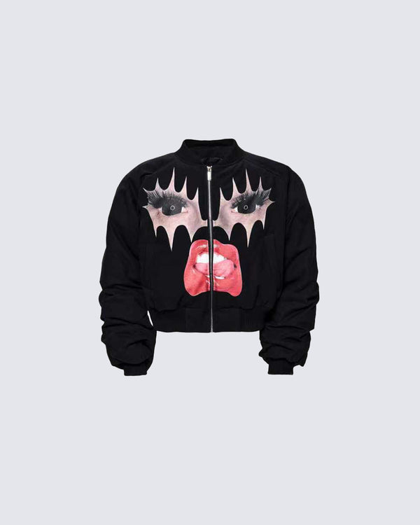 Flaming Lips Fun Print Thick Padded Bomber Jacket