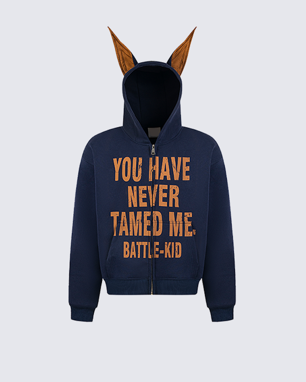 Animal Ear Zip Hoodie Statement Graphic Sweatshirt
