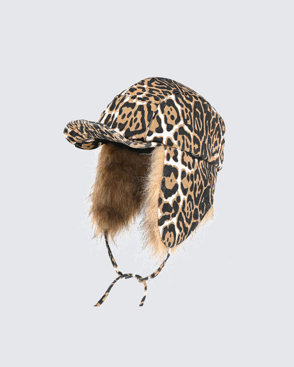 American Leopard Print Plush Trapper Cap