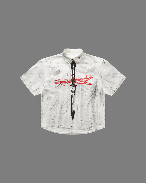 Abstract Cross Graphic Button-Up Shirt
