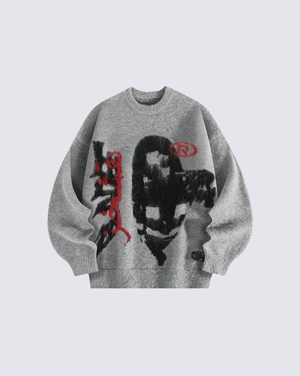 Graffiti Pattern Jacquard Knit Sweater