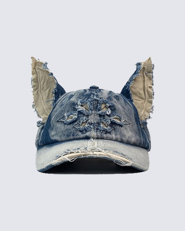 Distressed Denim Ear Cap