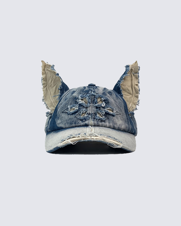 Distressed Denim Ear Cap