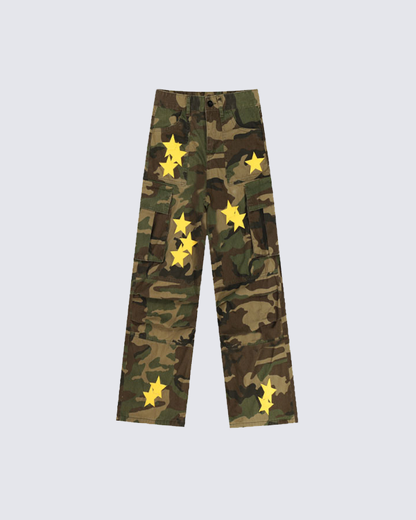 High Street Star Camouflage Cargo Jeans - Vintage Loose Wide-Leg Pants