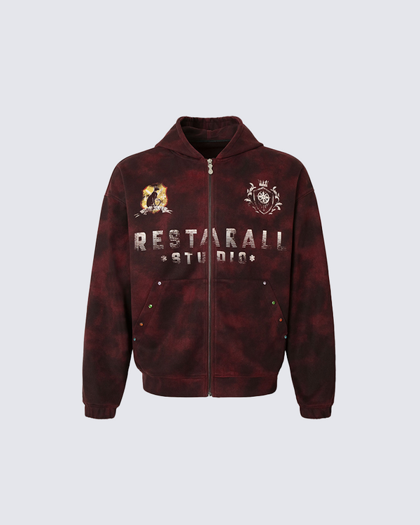 Retro Tie-Dye Zip-Up Hoodie with Stud Details