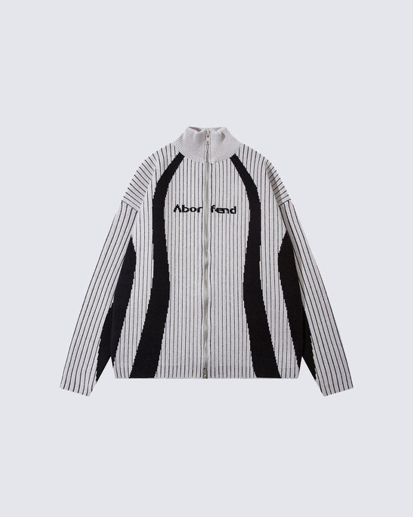 Striped Double Zip Knit Jacket