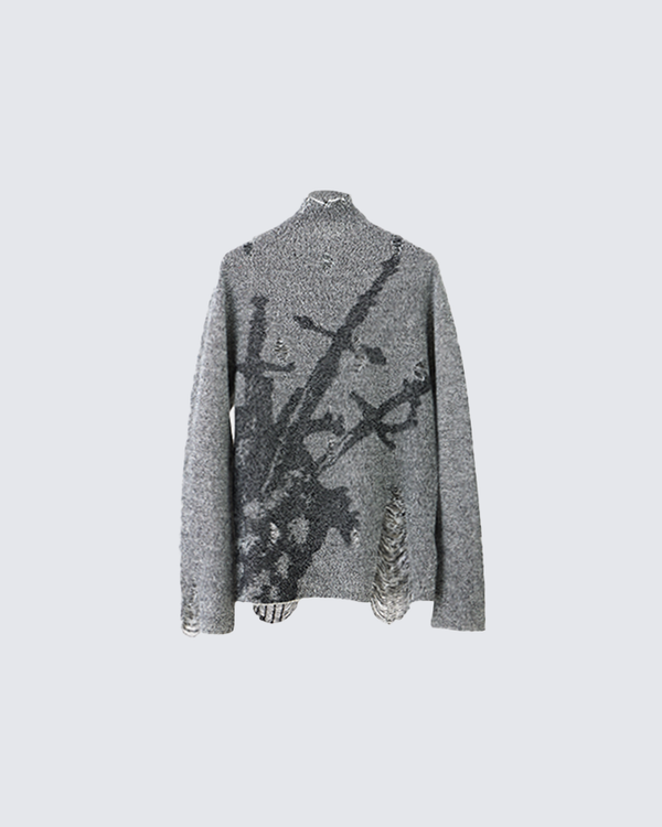 Abstract Distressed Knit Sweater Cotton Blend Streetwear