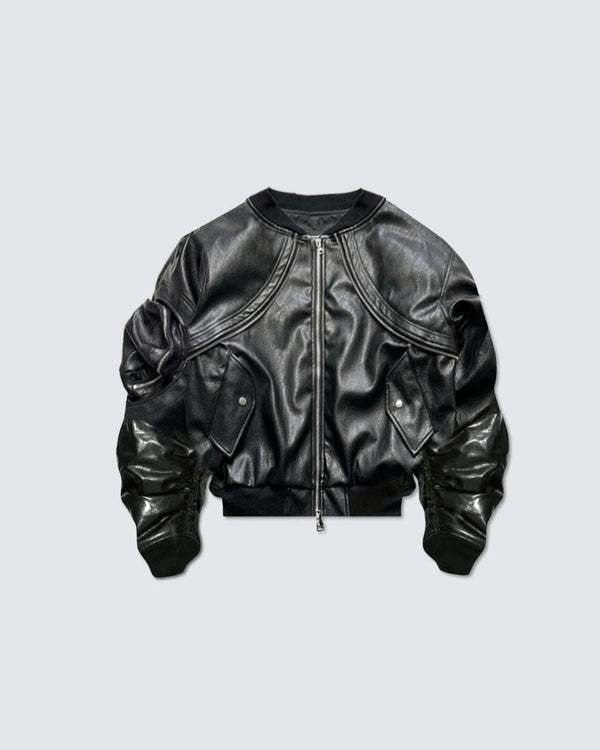 KIIKIO Sleek Leather Flight Cotton Jacket