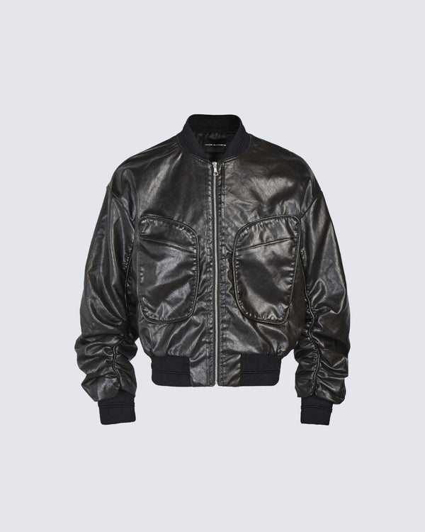 Faux Leather Bomber Jacket