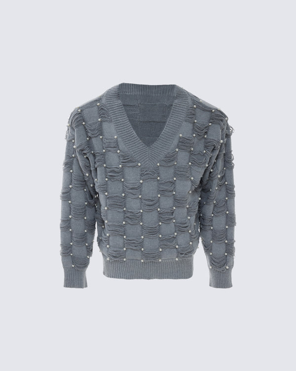 European-American Heavy Pearl Tassel Knit Sweater