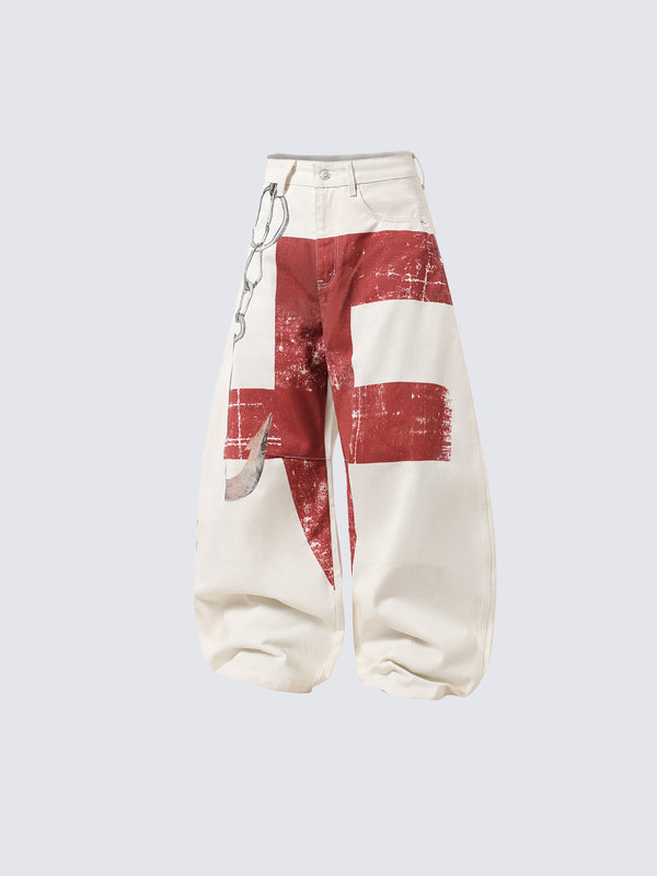Retro Graphic Baggy Jeans with Scimitar Print