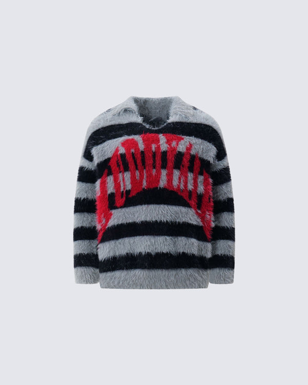 Striped Letter Fuzzy Knit Sweater