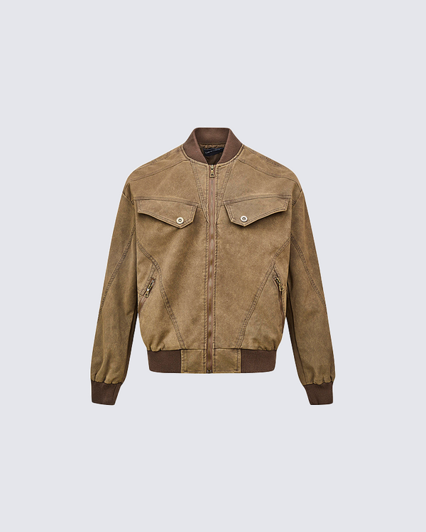 Vintage Bomber Jacket - Casual Zip-up Outerwear for Men (Black & Brown)