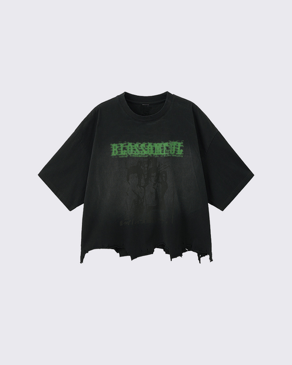 Graphic Oversized Cotton T-Shirt with Distressed Hem - Unisex Streetwear Tee