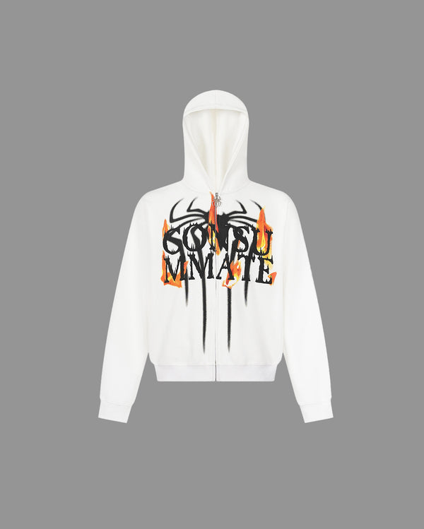 Spider Flame Print Zip-Up Hoodie