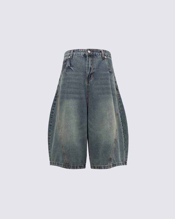 Vintage High-Waisted Denim Cargo Shorts