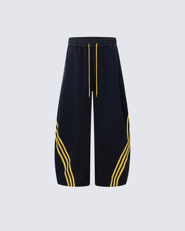 Wide-Leg Athletic Track Pants with Striped Design