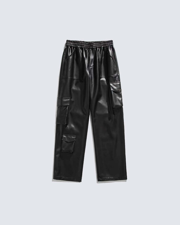 Workwear Wide Leg Drapey Leather Pants