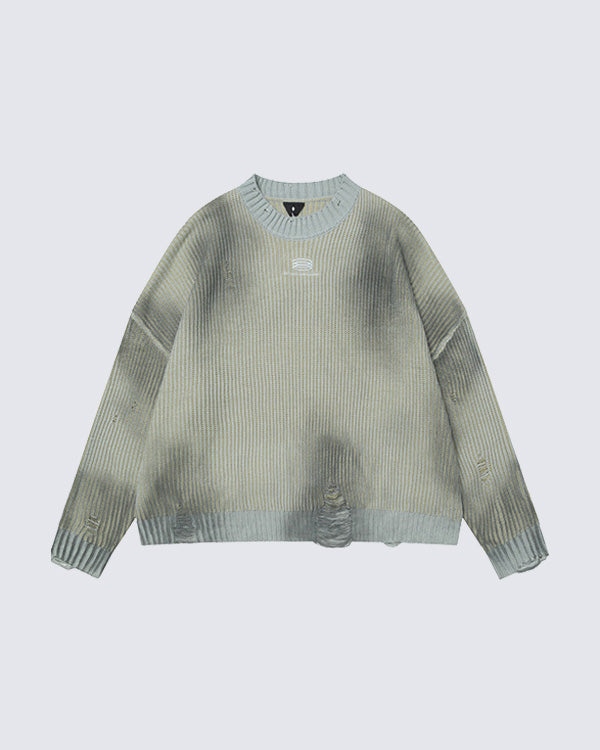 Vintage Distressed Crewneck Knit Sweater – Streetwear Pullover