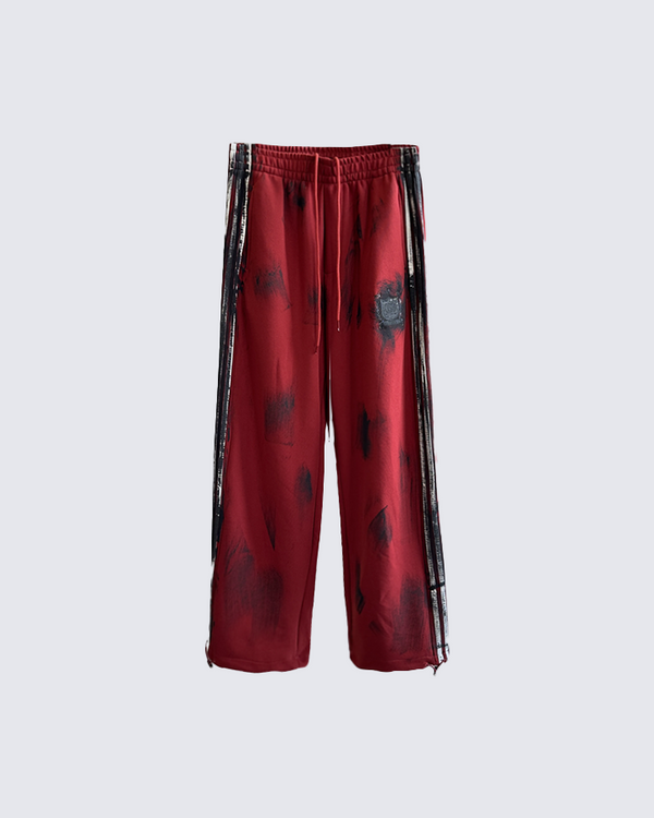 Distressed Track Pants with Graffiti Detail