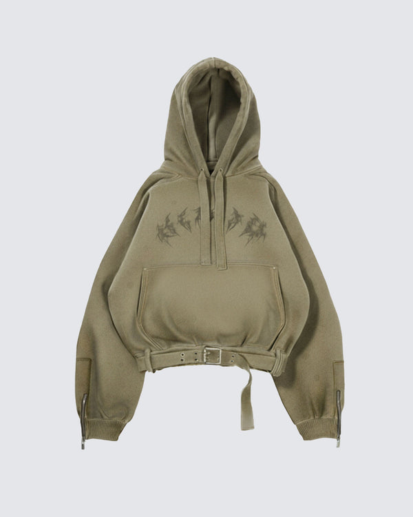 Oversized Cropped Hoodie with Adjustable Waist and Zip Sleeves