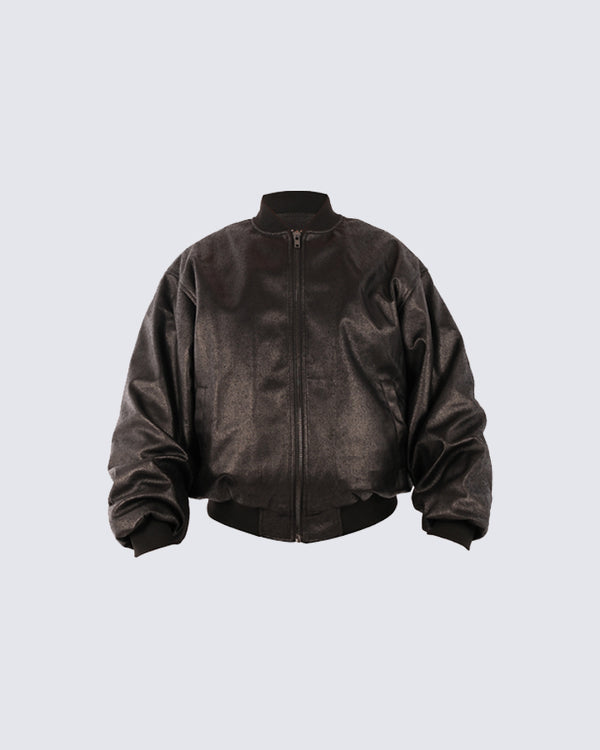 Dark Waxed Faux Matte Padded Jacket