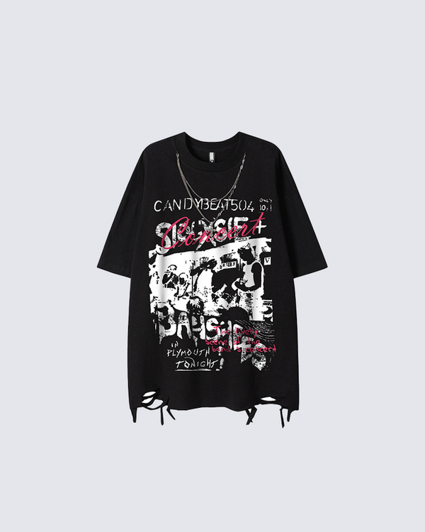 KIIKIO Distressed Concert Graphic T-Shirt – Punk Streetwear Oversized Tee