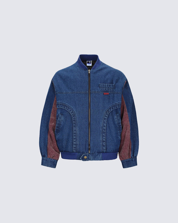 Vintage Patchwork Washed Denim Padded Jacket