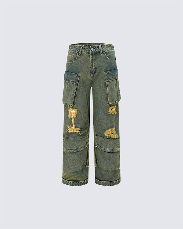 March 2024Distressed Straight-Leg Work Jeans