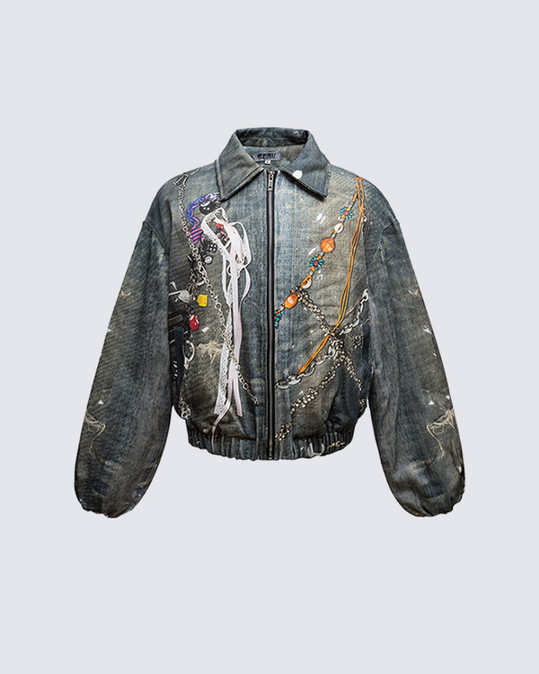 Embellished Washed Cotton-Blend Bomber Jacket