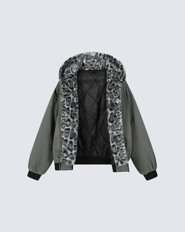 Leopard Print Hooded Cotton Jacket