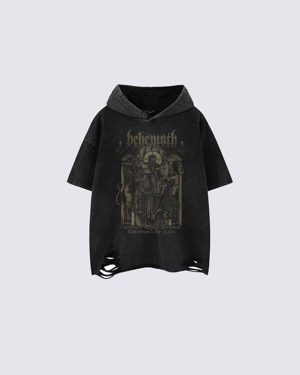 "Christians to the Lions" Distressed Gothic Hoodie Tee