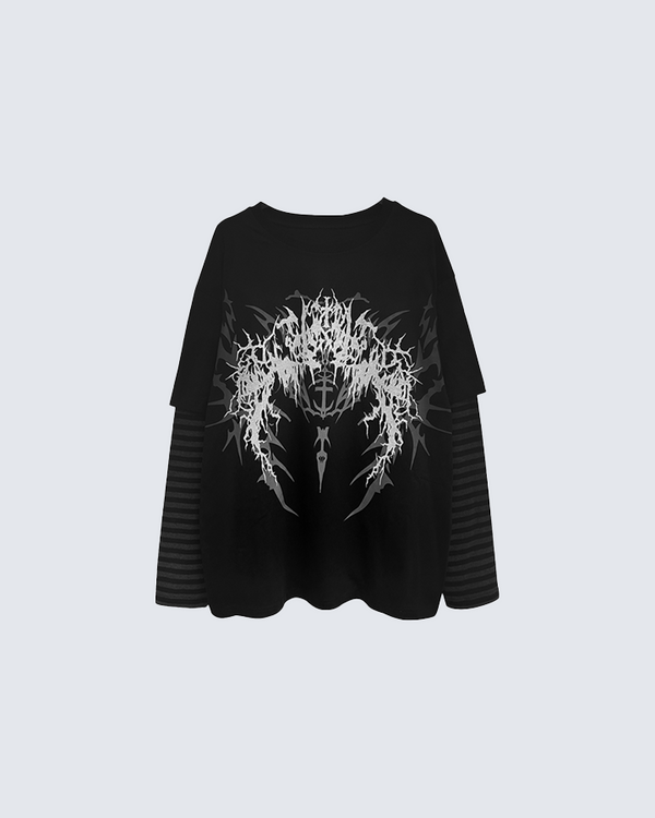 Black Gothic Graphic Print Long Sleeve T-Shirt