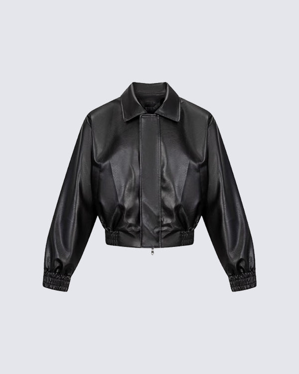 Cropped Faux Leather Jacket