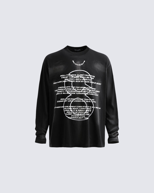 Black Slogan Print Long Sleeve T-Shirt